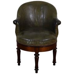 French Louis Philippe Walnut & Leather Upholstered Swiveling Chair, 19th Century