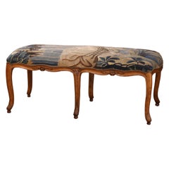18th Century French Louis XV Carved Walnut Banquette with Aubusson Tapestry