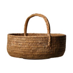Large Antique Northern Swedish Woven Birch Root Decorative Basket with Handle