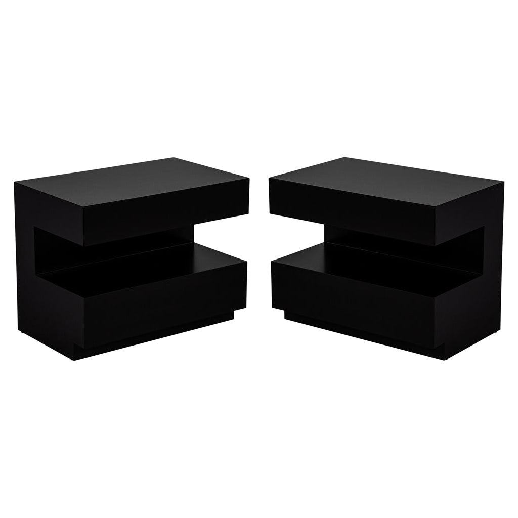 Pair of Custom Walnut Black Nightstand End Tables by Carrocel