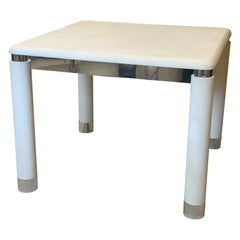 1980s White Lizard & Chrome Games Table by Karl Springer
