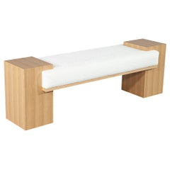 Custom Modern Natural Oak Bench with White Boucle by Carrocel
