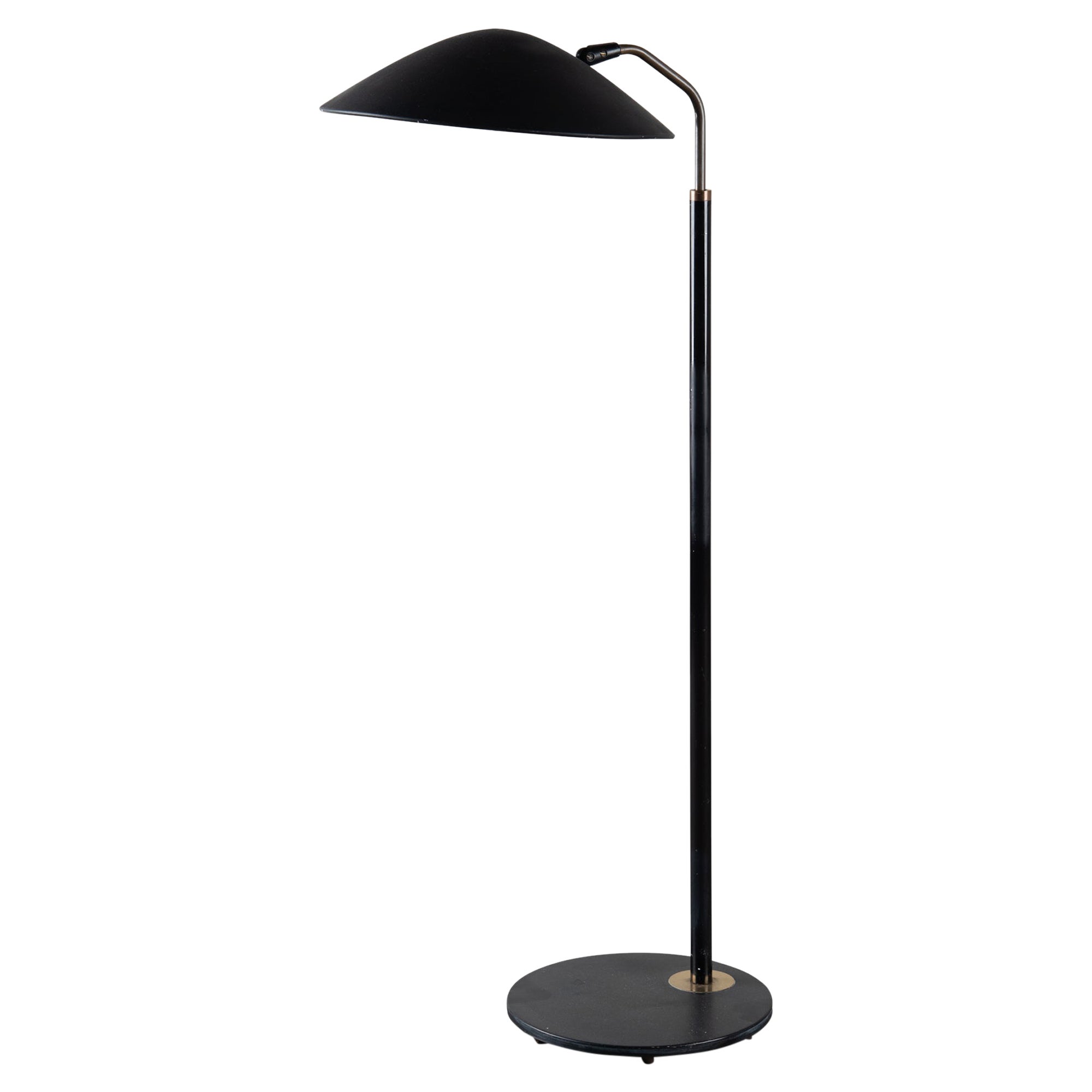 Gerald Thurston for Lightolier Black & Brass Adjustable Floor Lamp