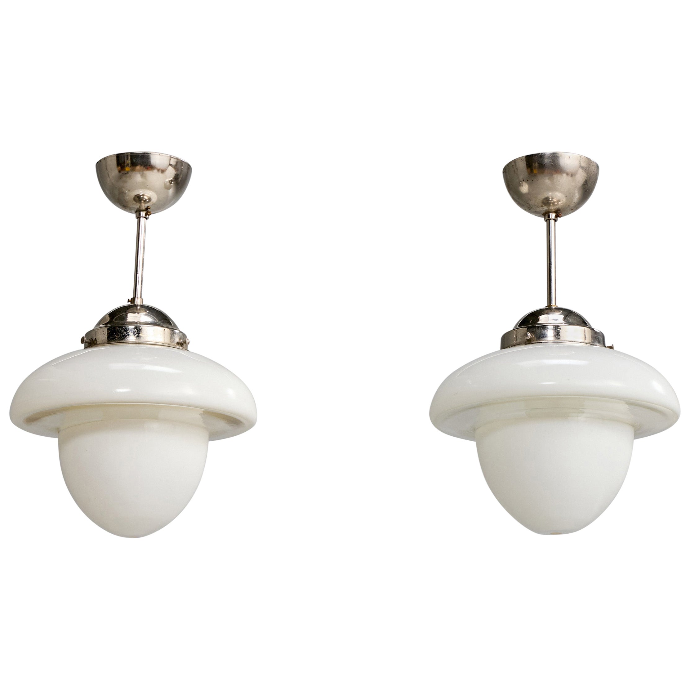 Asea, Pendant Lights, Glass, Chrome, Sweden, 1930s