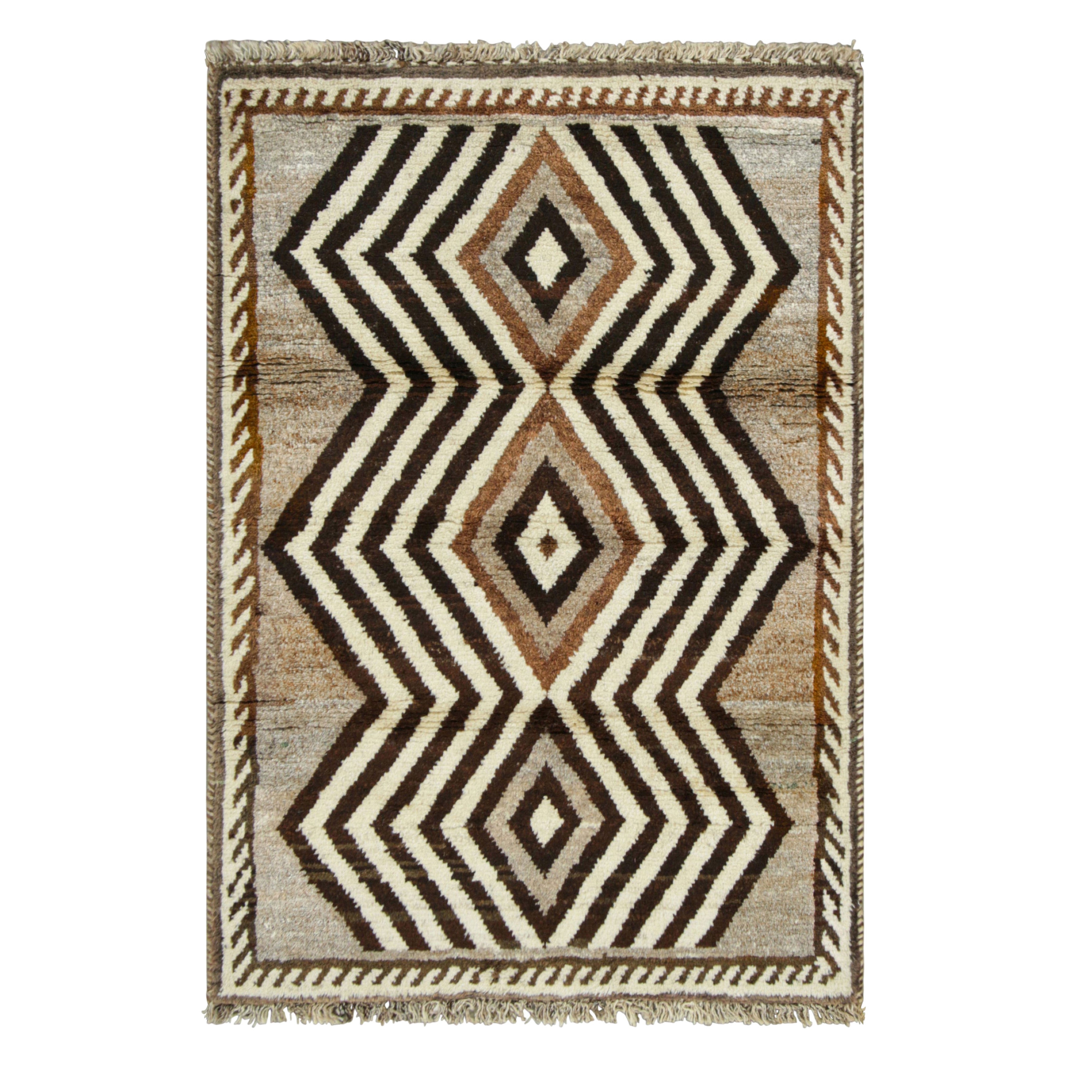 Vintage Gabbeh Persian Rug, Brown & Cream with Geometric Patterns - Rug & Kilim