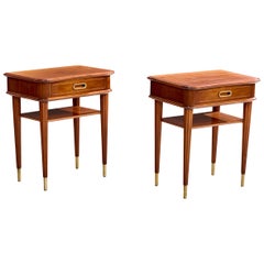 Italian Designer, Nighstands, Walnut, Brass, Italy, 1950s
