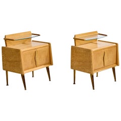 Silvio Cavatorta, Nightstands, Maple, Brass, Glass, Italy, 1950s