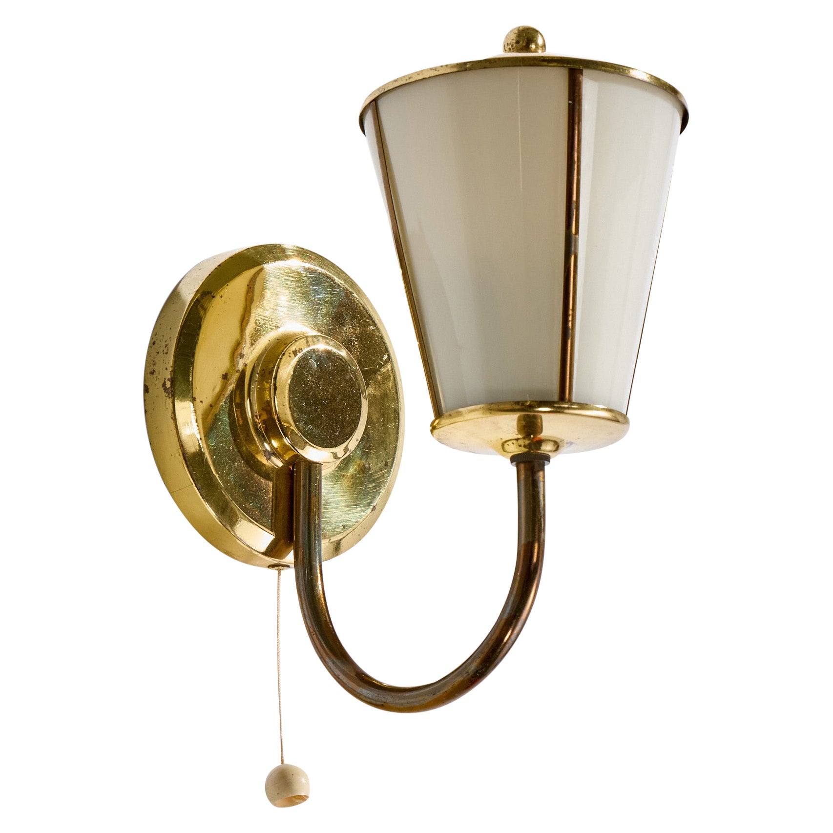 Austrian Designer, Wall Light, Brass, Glass, Austria, 1950s