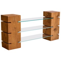 Italian Designer, Console Table, Pine, Glass, Italy, 1980s