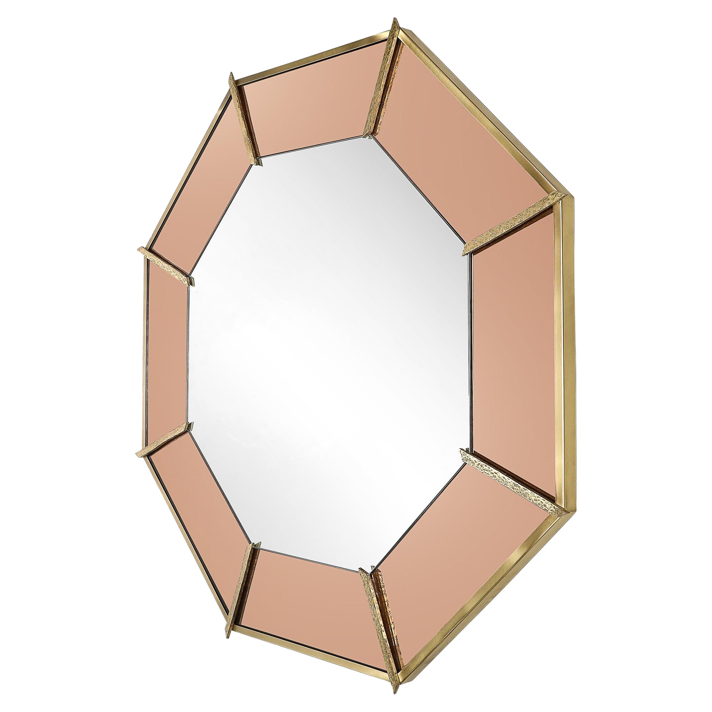 Modernist Custom by High Style Deco Achteckiger Bronzespiegel mit Umrandung und Segmenten im Angebot
