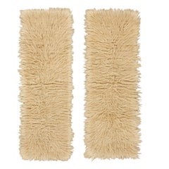 Vintage Tulu Runner Pair, Twin Shag Rugs in Cream High Pile - Rug & Kilim