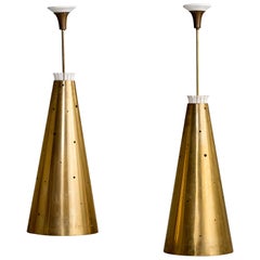 Italian Designer, Sizable Pendant Lights, Brass, Metal, Italy, 1950s