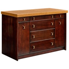 Paul Frankl, Cabinet, Mahogany, Brass, Cork, USA, 1950s