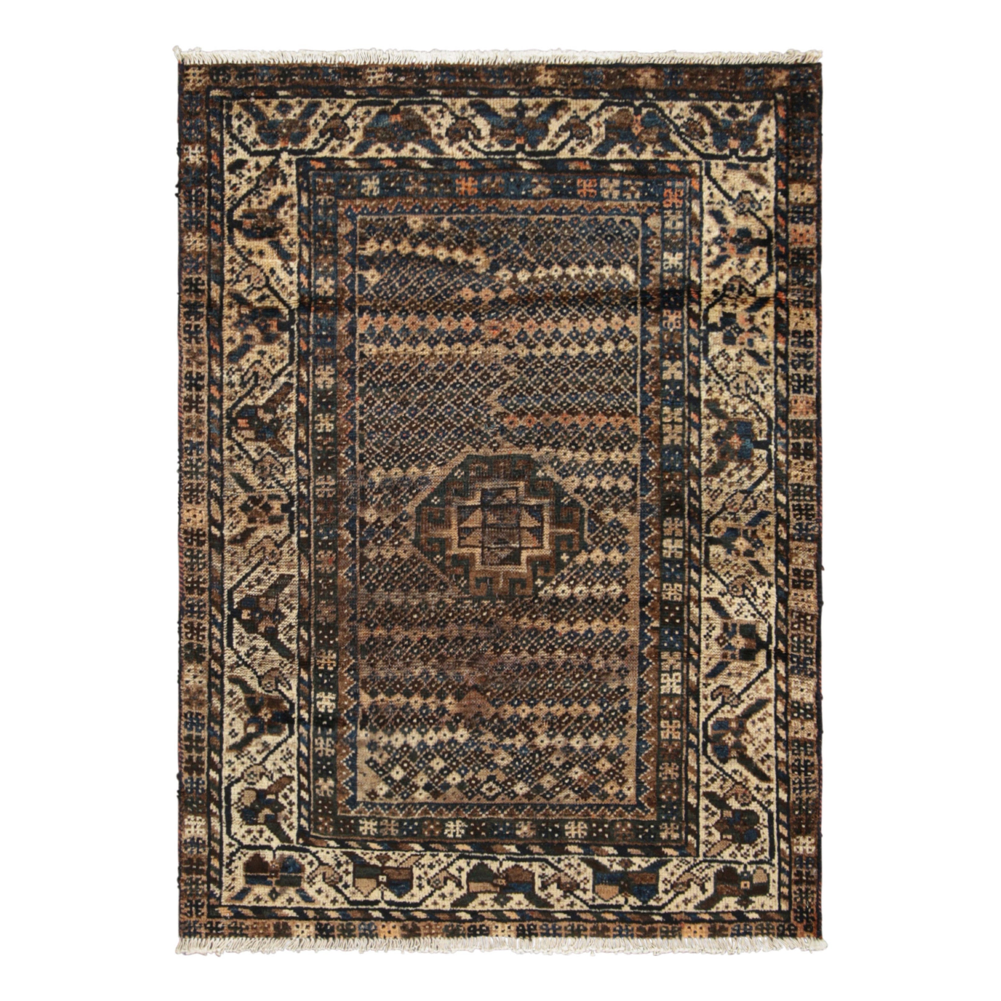 Vintage Gabbeh Persian Rug in Beige-Brown with Geometric Patterns - Rug & Kilim