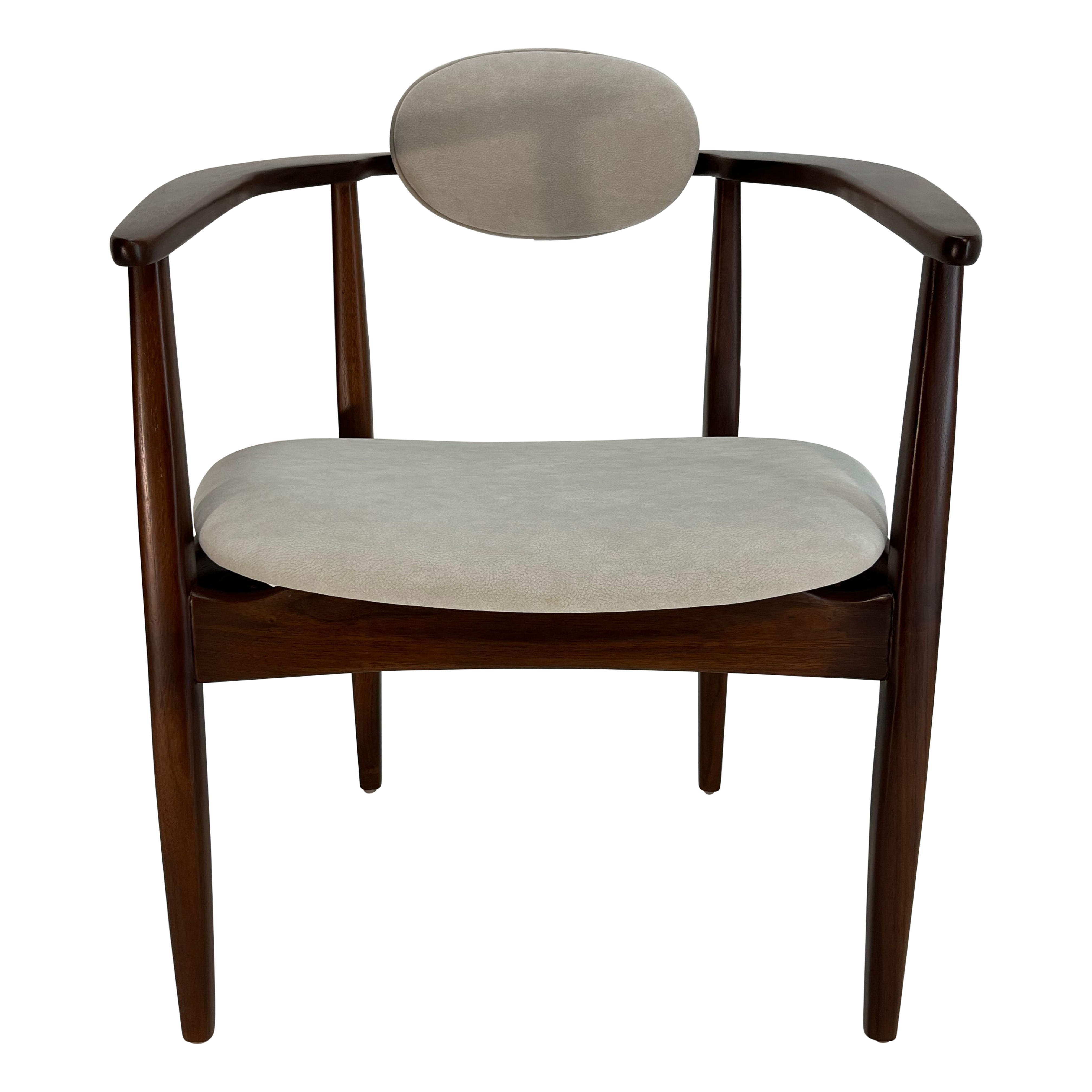 Set of Six Original Adrian Pearsall Dining Chairs, Walnut, Ivory fabric