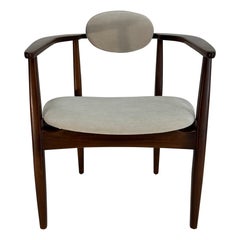 Set of Six Original Adrian Pearsall Dining Chairs, Walnut, Ivory fabric
