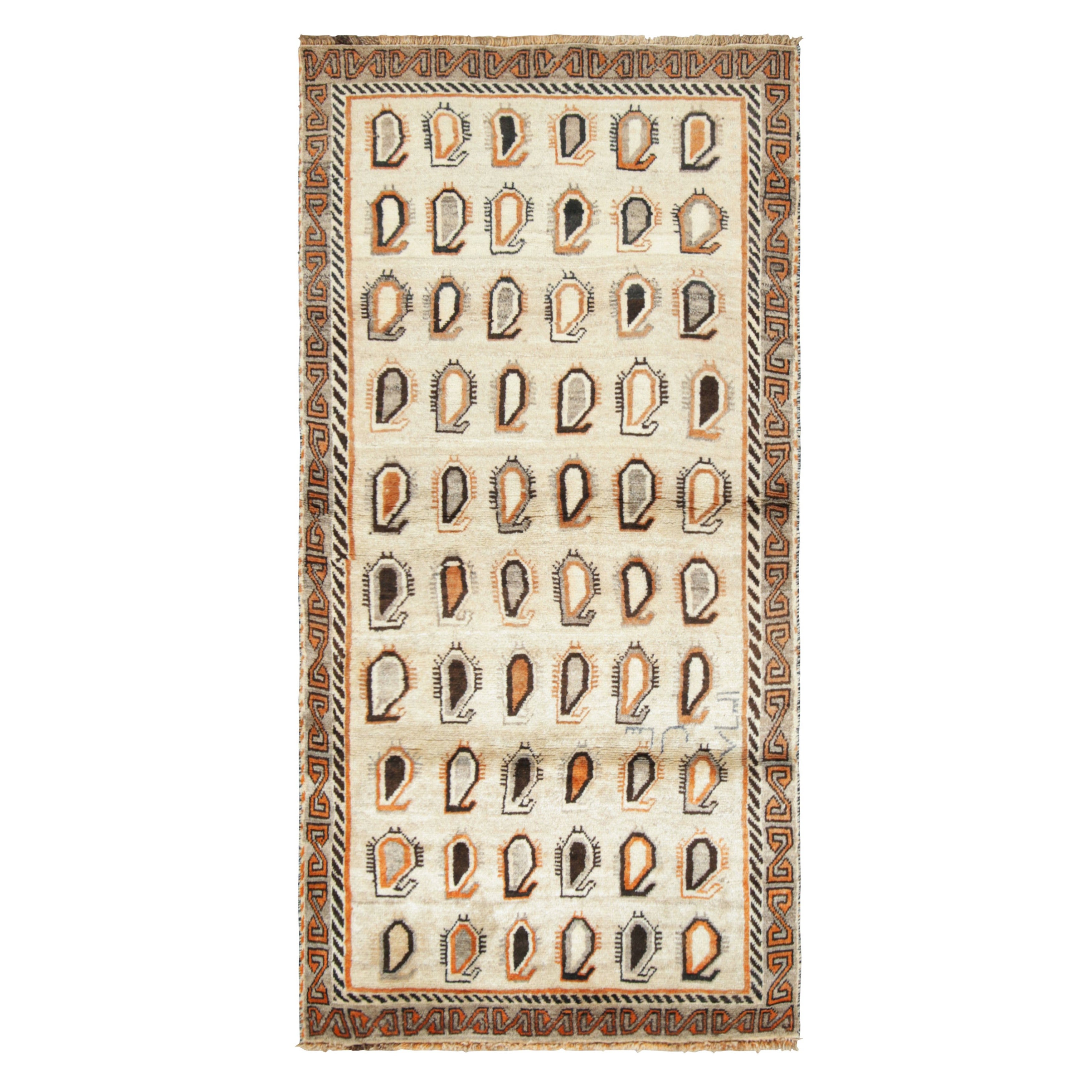 Tapis de course persan vintage Gabbeh à motifs marguerites orange - Rug & Kilim