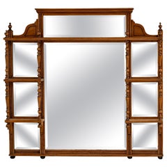 Miroir à trumeau en bois français des années 1900 avec étagère