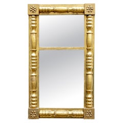Antique Classic Federal 19th C. Carved And Gilt Two-part Mirror