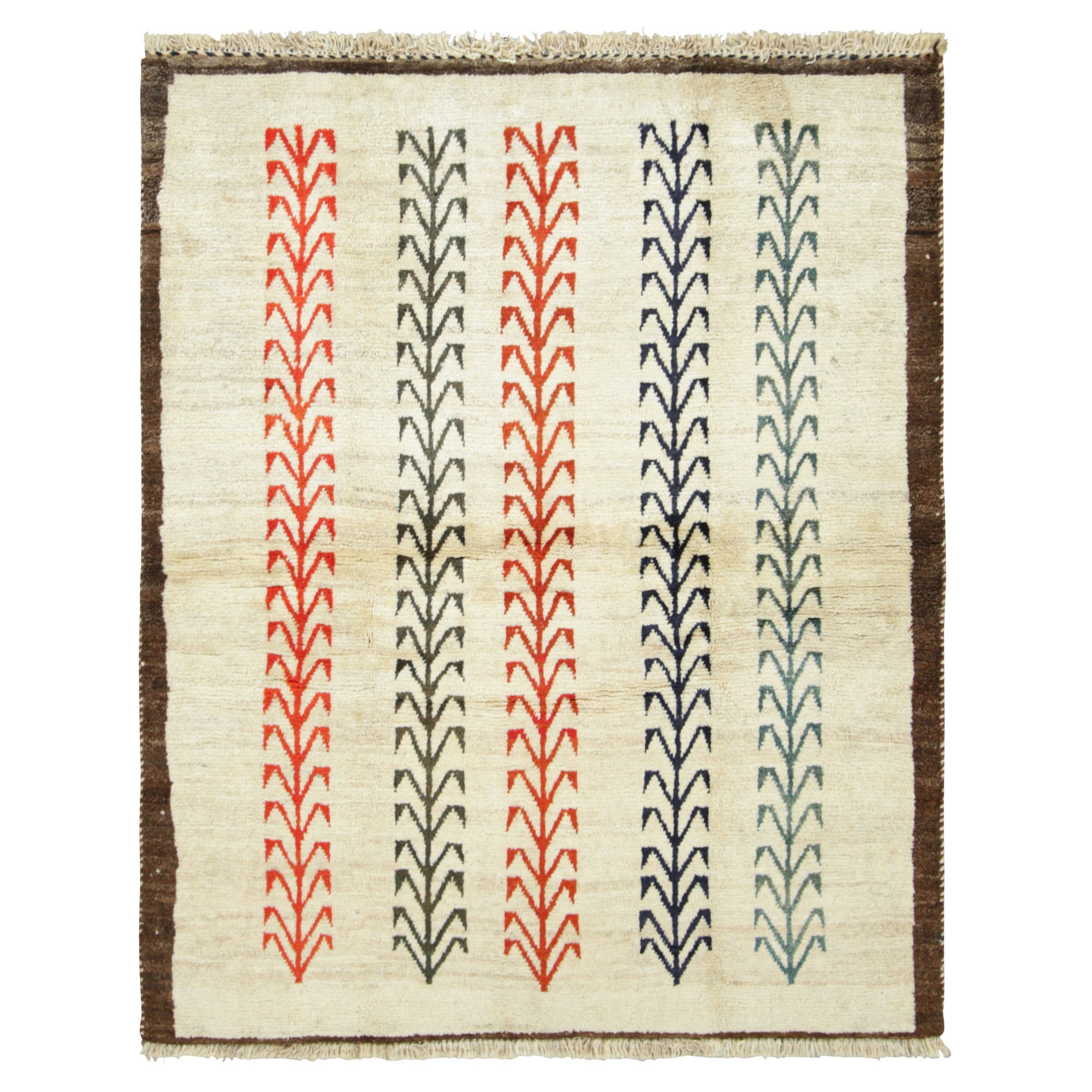 Alfombra Persa Gabbeh Vintage Crema con Motivos Geométricos - Rug & Kilim