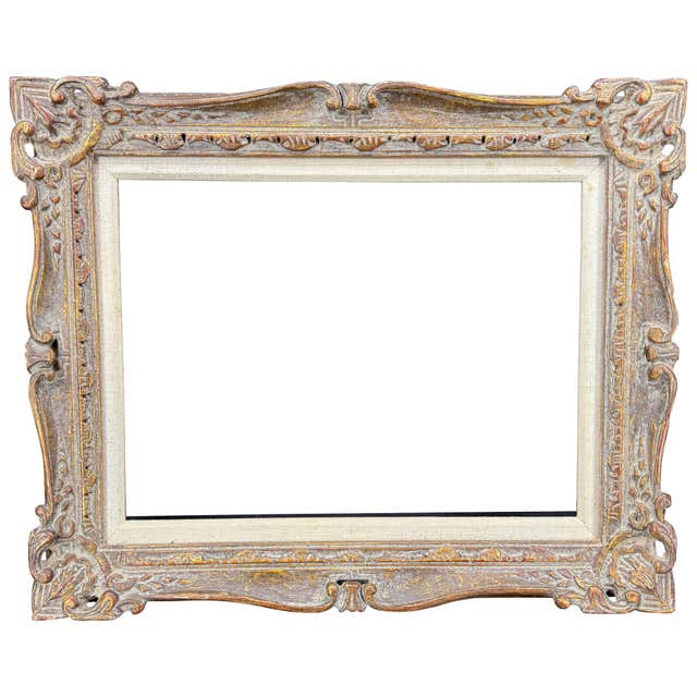 Vintage Rectangular Gilt and Painted Wood Art Frame For Sale at 1stDibs