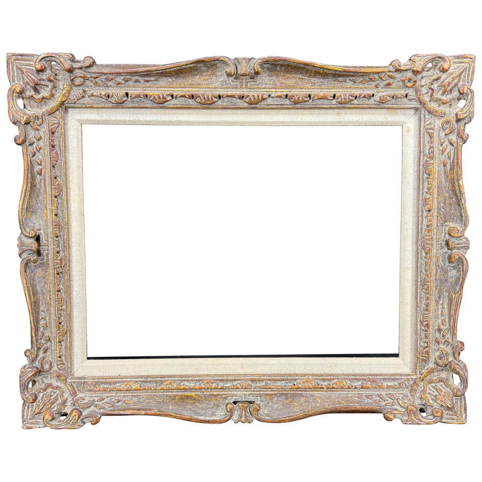 Vintage Rectangular Gilt and Painted Wood Art Frame For Sale at 1stDibs