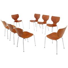 Set of Eight Molded Teak Danish Modern Stacking Dining Chairs 12