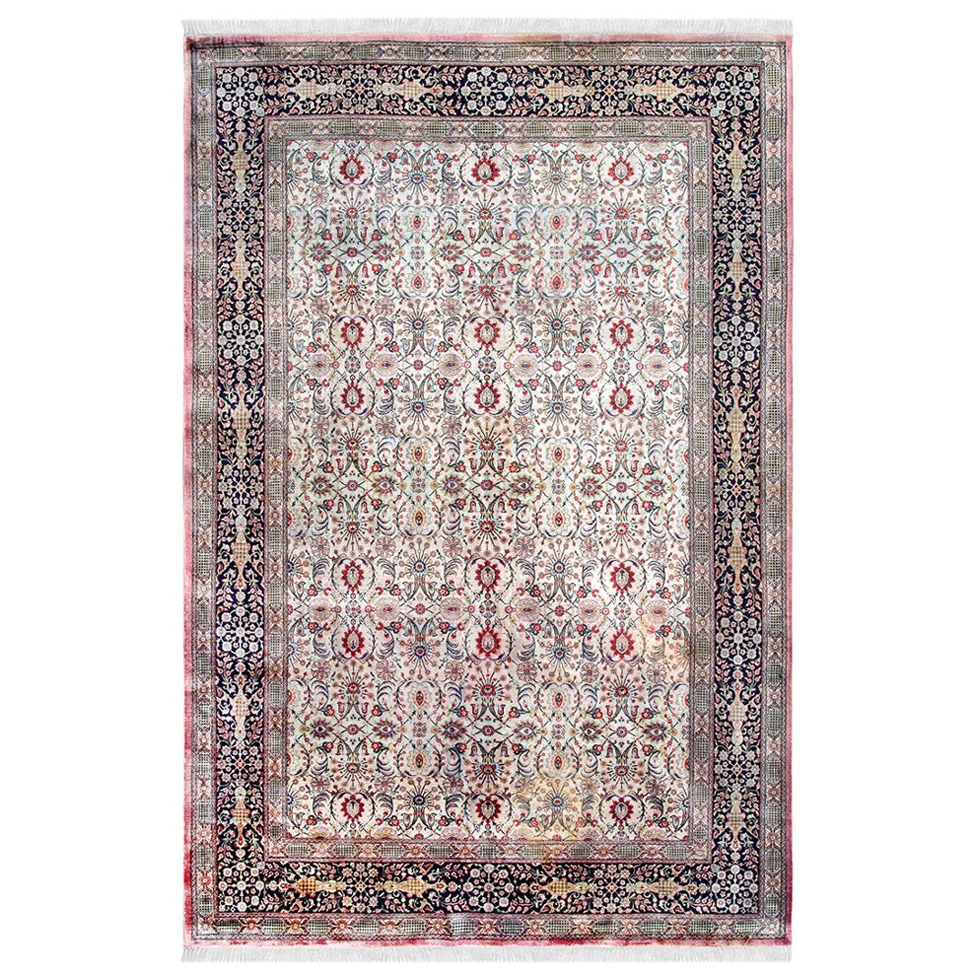 Mid-20th Century Persian Silk Qum Carpet 6' 9"x 9' 6" For Sale