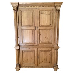 Handcrafted New England Pine Linen Press Armoire with Pocket Doors
