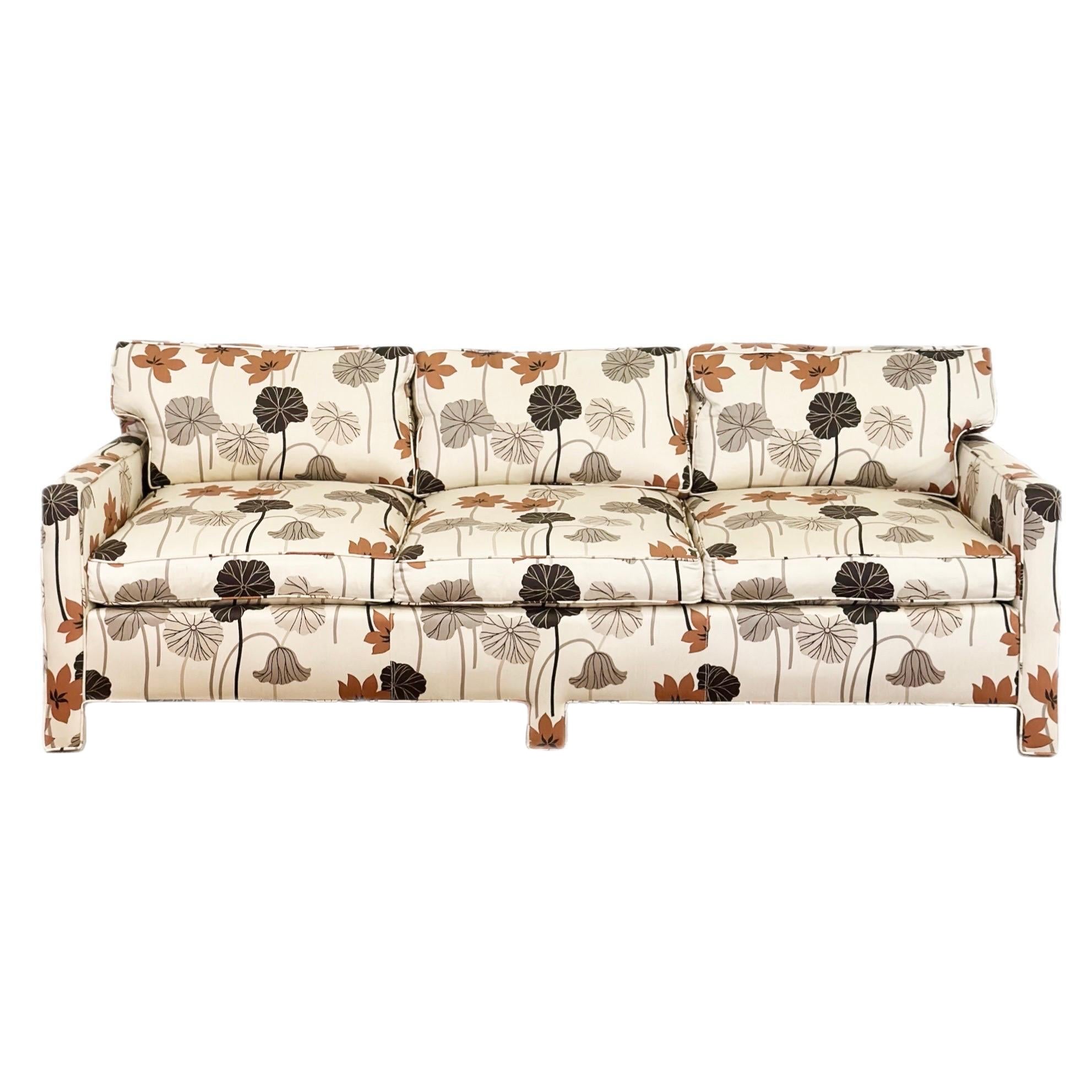 Vintage Drexel Heritage Floral Ivory Parsons Three-Seater Sofa