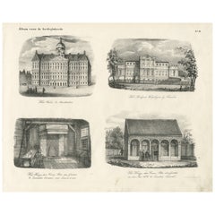 Amsterdam Royal Palace and Tsar Peter the Great’s House, 19th Century Engraving