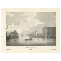 Amsterdam Maritime Shipyard View by Schelfhout, 19th Century Lithograph
