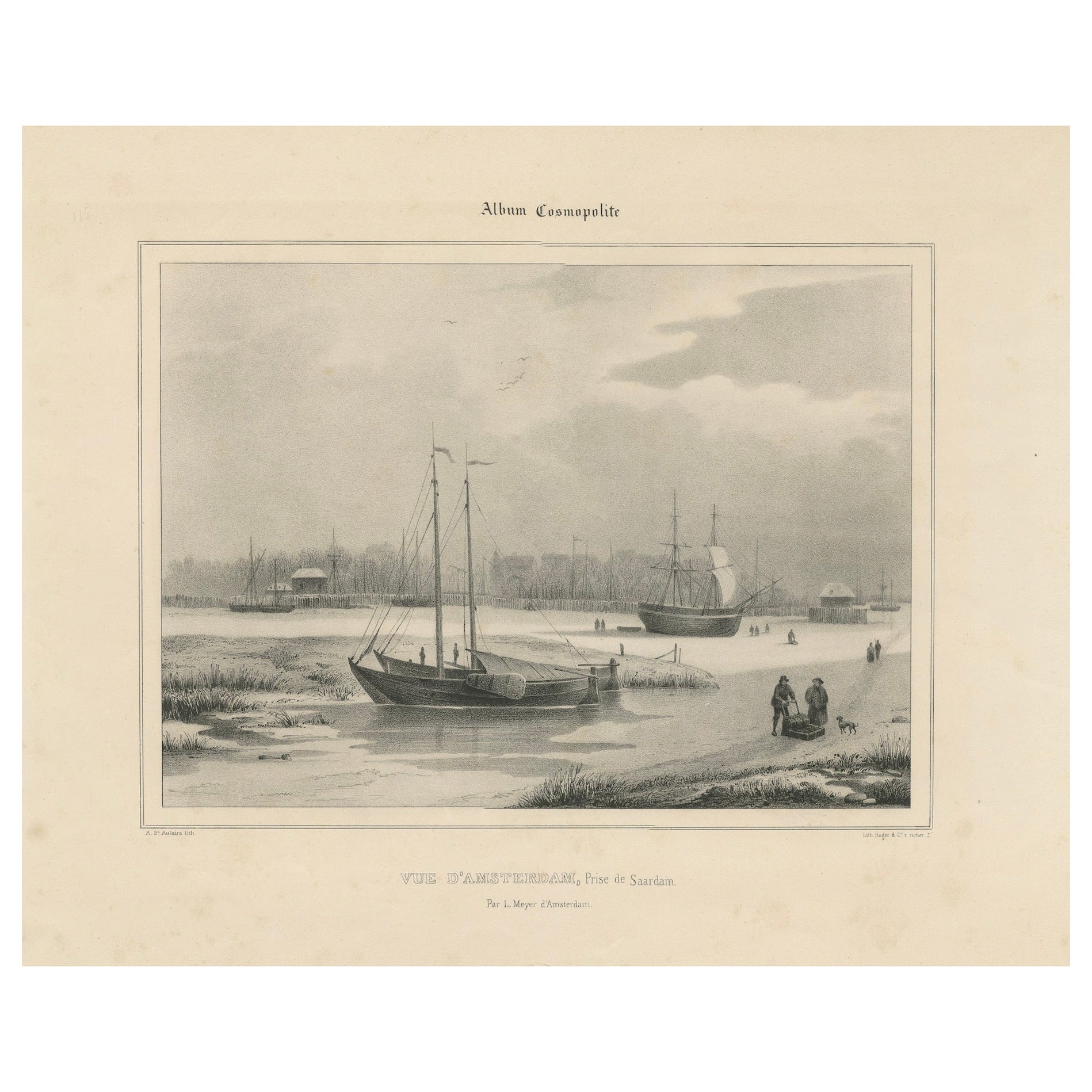 Veduta di Amsterdam con navi e pattinatori sul ghiaccio - Vue d'Amsterdam, 1850 circa