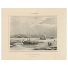 Veduta di Amsterdam con navi e pattinatori sul ghiaccio - Vue d'Amsterdam, 1850 circa