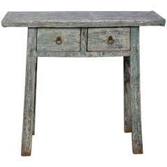 Small Primitive Two-Drawer Chinese Blue Painted Table