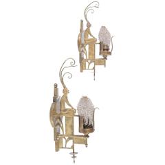 Pair of Unusual High Style Art Deco Sconces