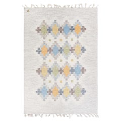 Doris Leslie Blauer schwedischer Flachgewebe-Teppich von Erik Lundberg, Vintage