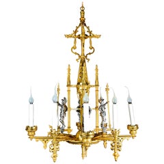 French Louis XVI Style Gilt and Silvered Bronze Figural Chandelier