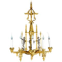 Rare Antique French Louis XVI Style Gilt and Silvered Bronze Figural Chandelier 5