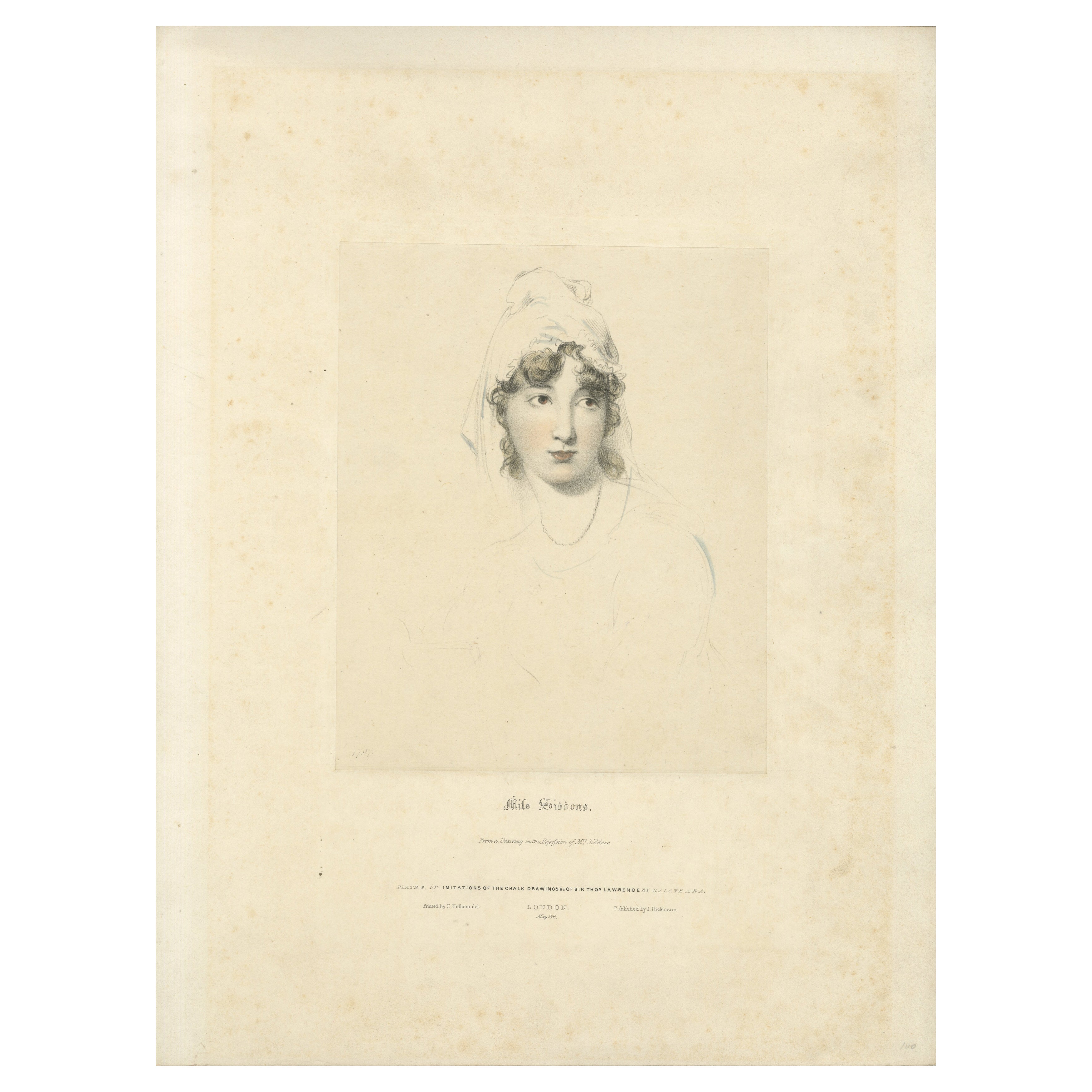 Affascinante ritratto di Miss Siddons in un delicato stile di disegno a gesso, 1830