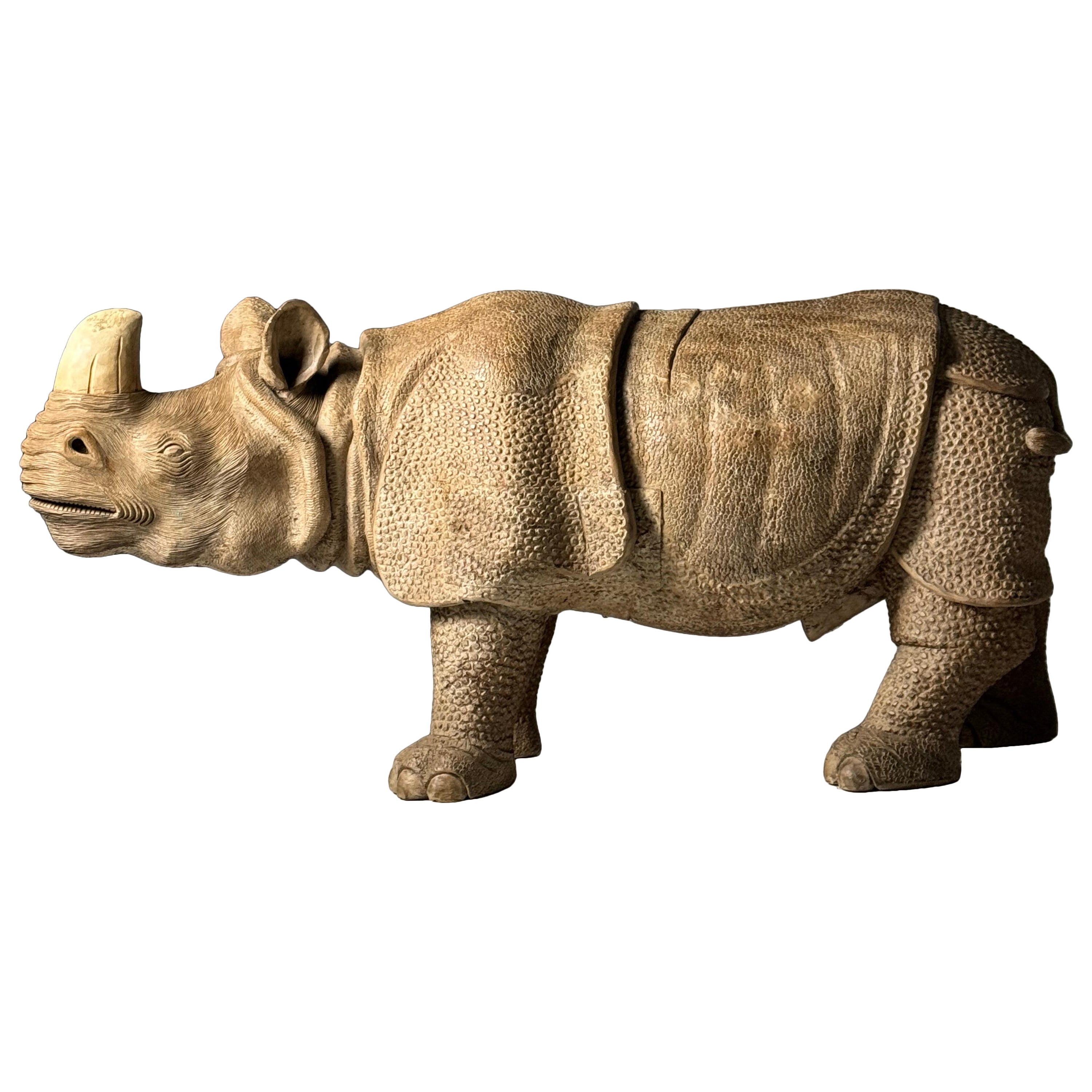 Hand Carved Wooden Rhino South East Asia 1960