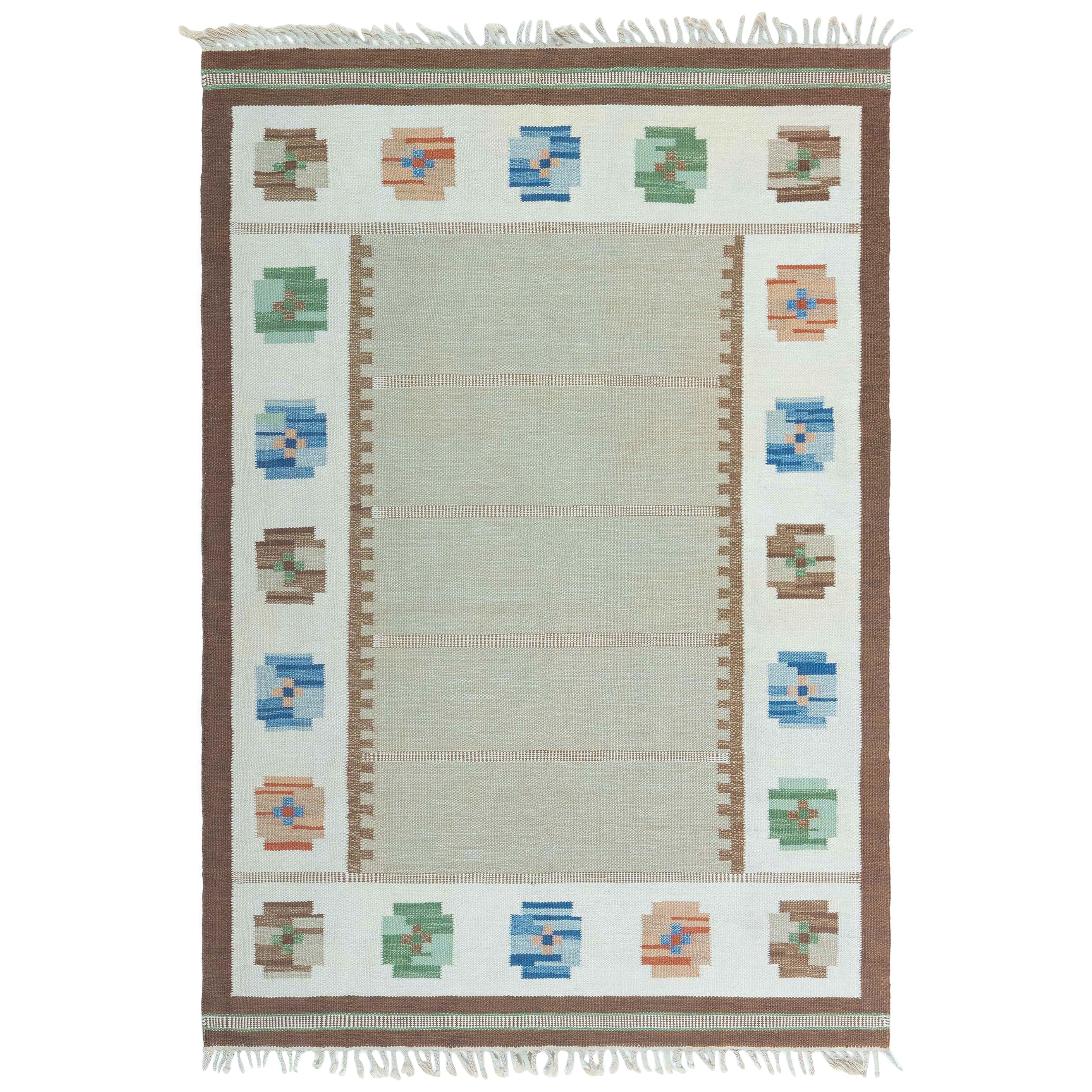 Doris Leslie Blau Alfombra sueca de tejido plano de mediados del siglo XX