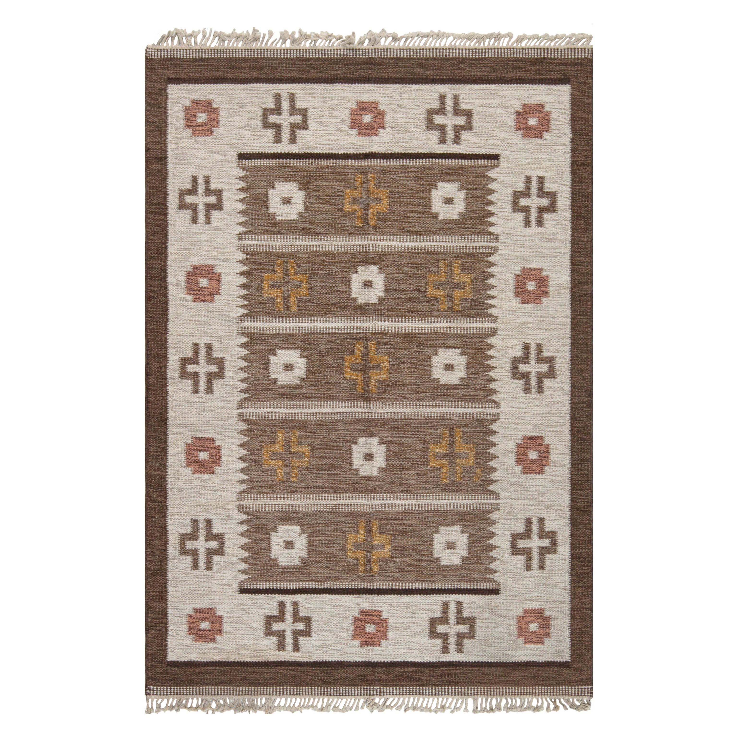 Doris Leslie Blauer skandinavischer Flachgewebe-Teppich in Erdtönen, Vintage im Angebot