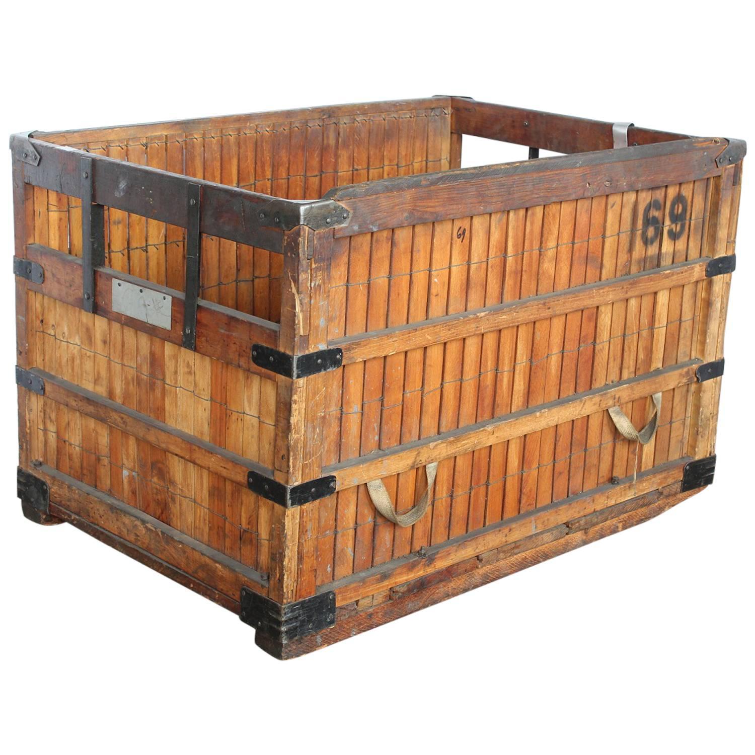 Large Antique American Industrial Wood Crate or Bin For Sale at 1stdibs