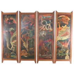 Set of 4 wall painted wooden panels