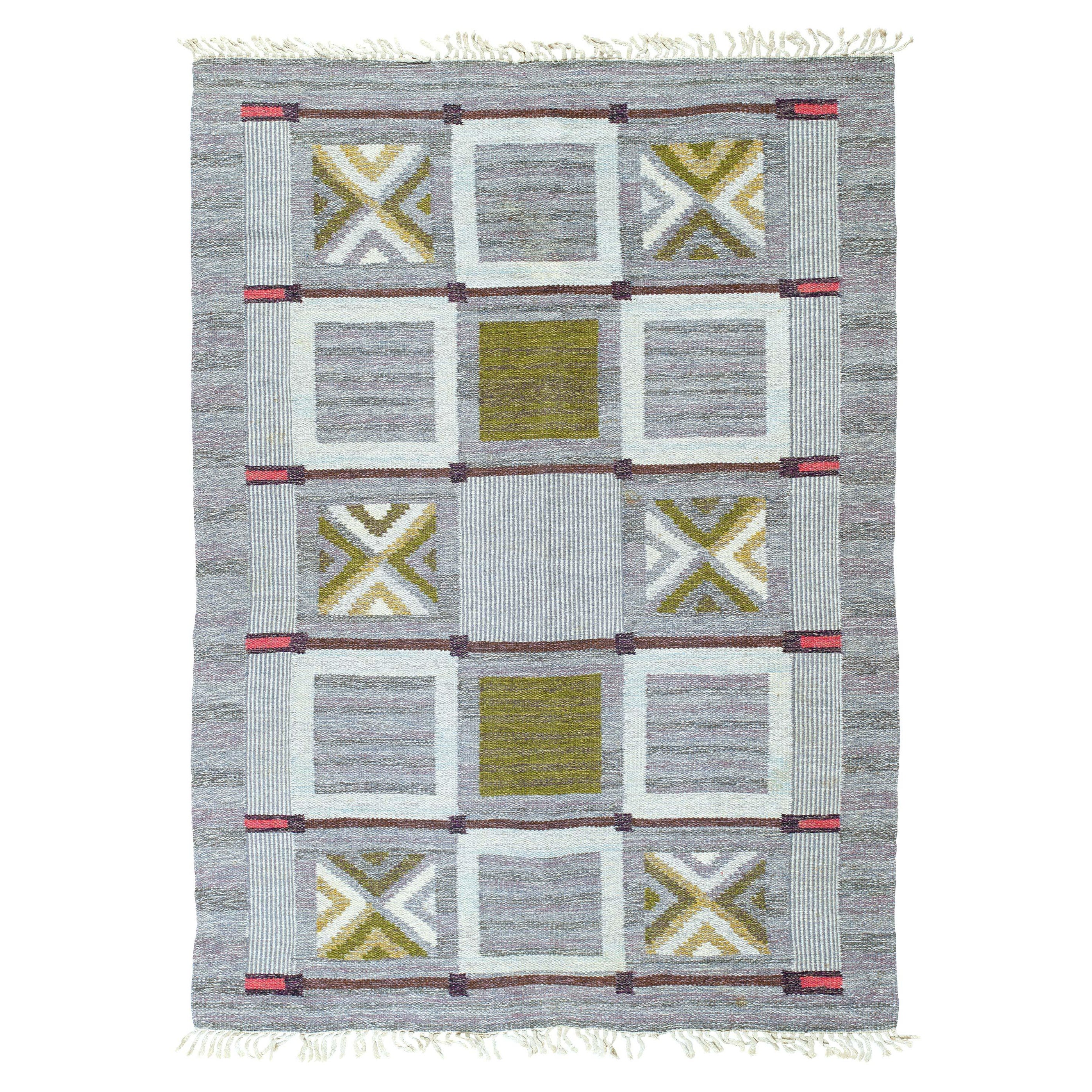 Doris Leslie Blau Schwedischer Flachgewebe-Wollteppich von Konstfliten-Bohusslöjd im Angebot