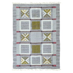 Doris Leslie Blau Vintage Swedish Flat-Weave Wool Rug by Konstfliten–Bohusslöjd
