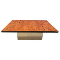 Vintage burl wood hidden bar coffee table by Paul Michel, 1970s