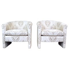 Modern Tub Club Chairs, Upholstered Hardwood, Pair