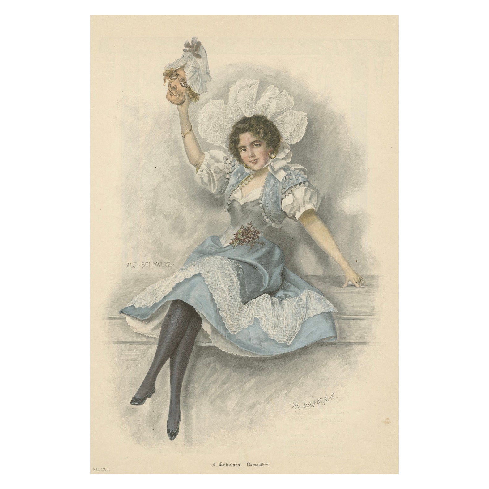 Unmasking the Mystery – Demaskiert Lithograph, Jugendstil, c1895